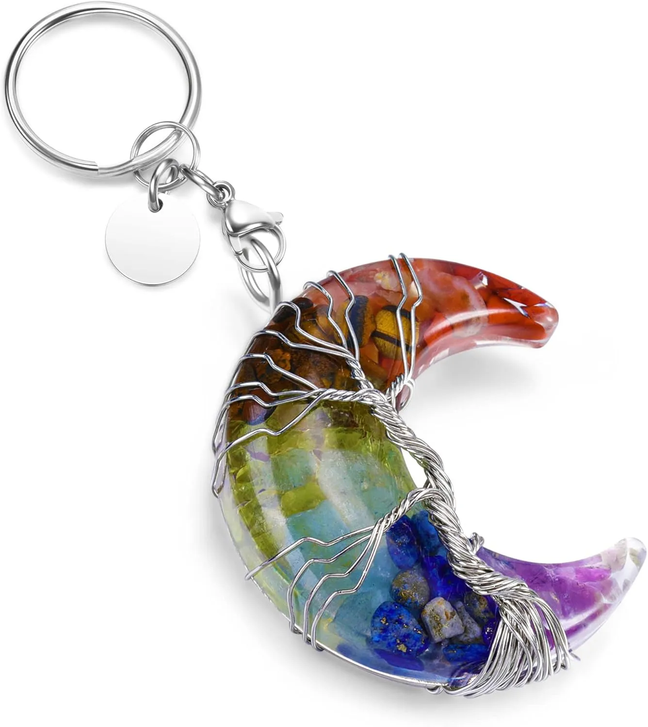 Top Plaza Healing Crystals Stones Keychain Life Tree Wire Wrapped Crescent Moon Keychain for Women