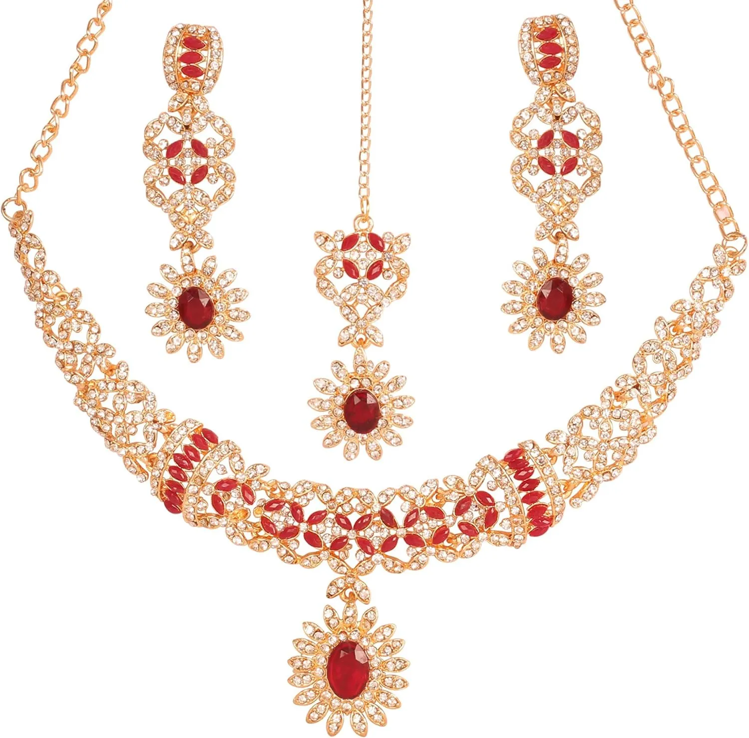 Touchstone Indian jewelry sets for women bollywood wedding kundan necklaces and punjabi look designer party jewellery set light bridal tikka simple design in gold or silver or white tone for women.