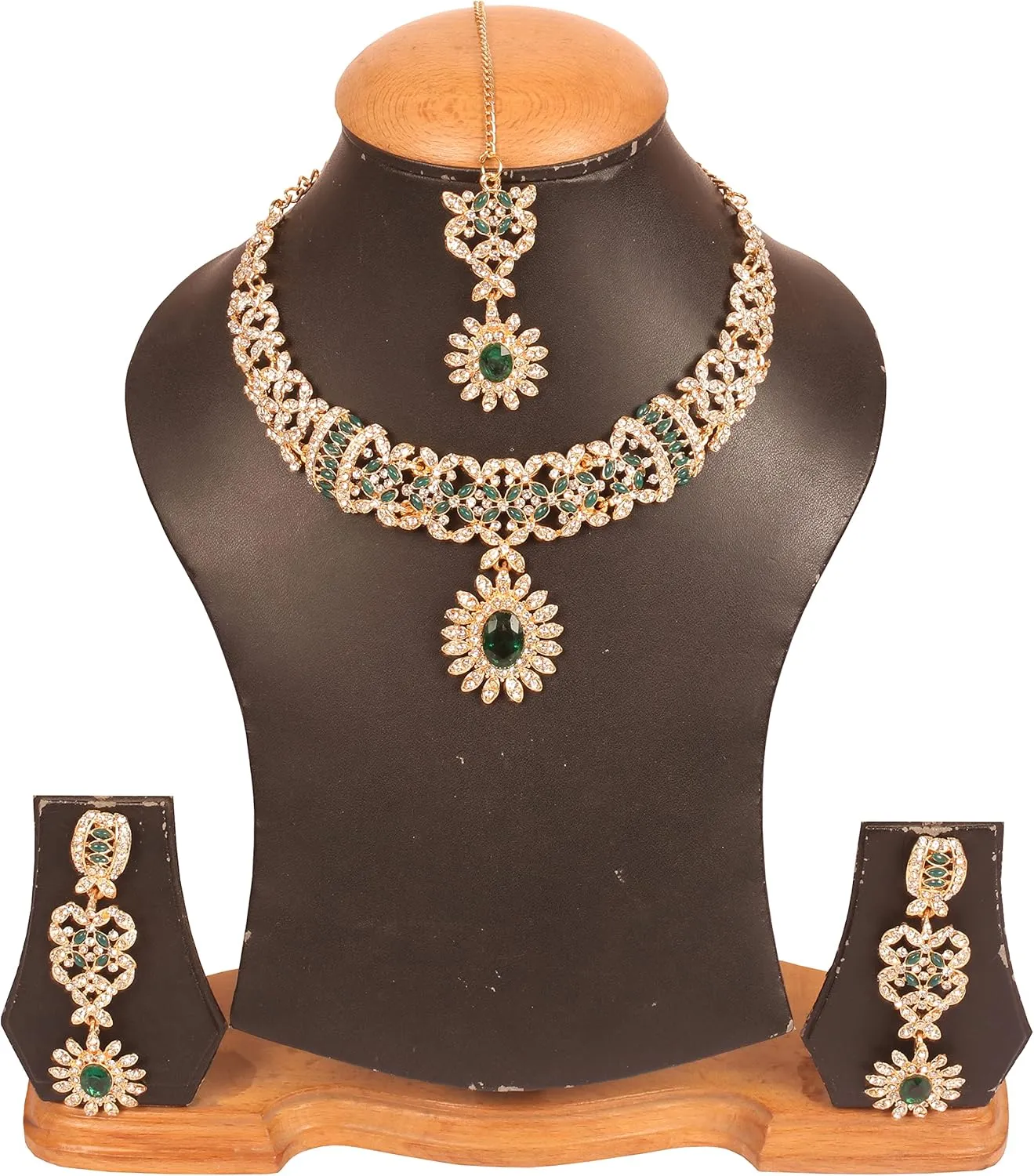 Touchstone Indian jewelry sets for women bollywood wedding kundan necklaces and punjabi look designer party jewellery set light bridal tikka simple design in gold or silver or white tone for women.