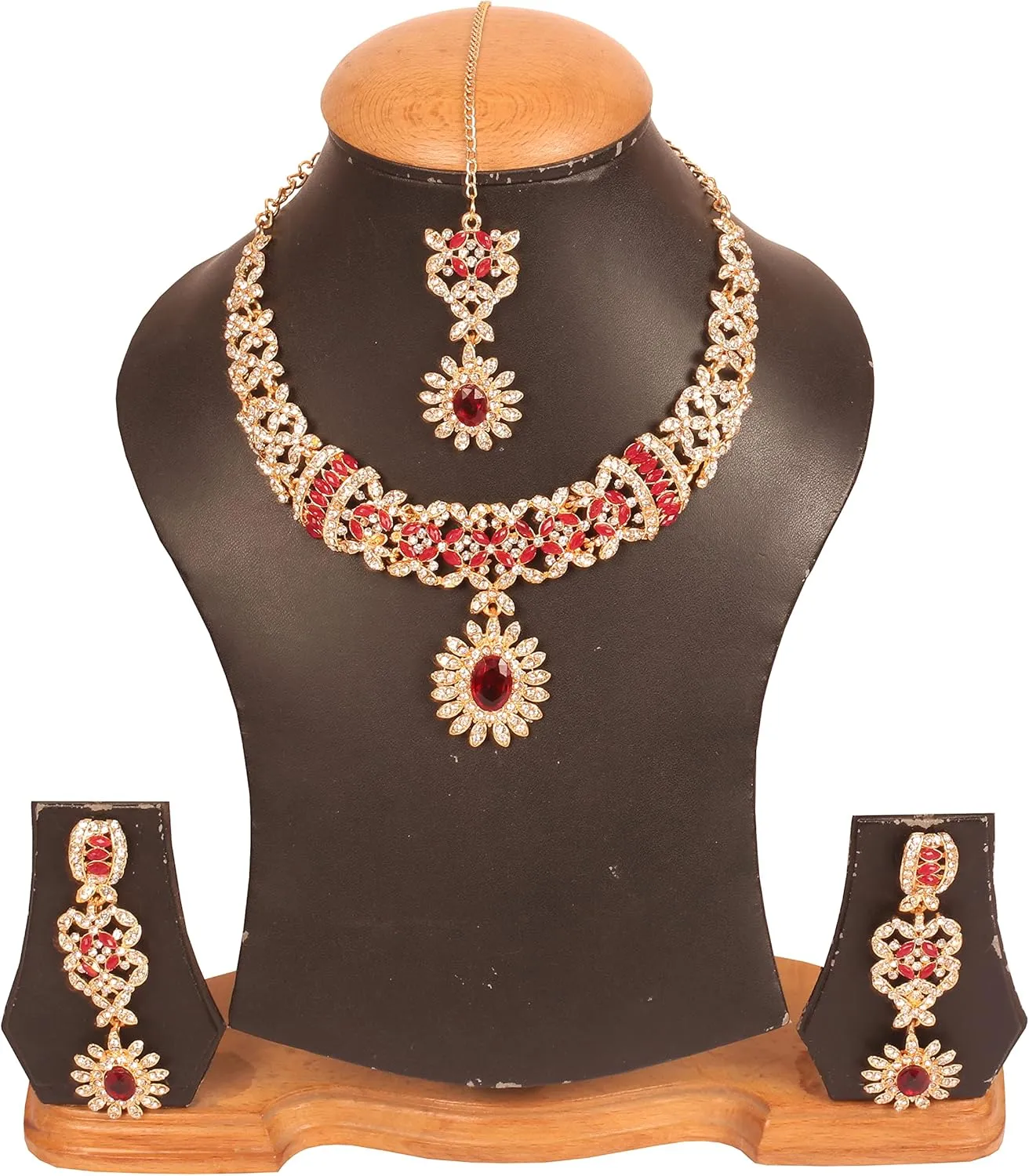 Touchstone Indian jewelry sets for women bollywood wedding kundan necklaces and punjabi look designer party jewellery set light bridal tikka simple design in gold or silver or white tone for women.