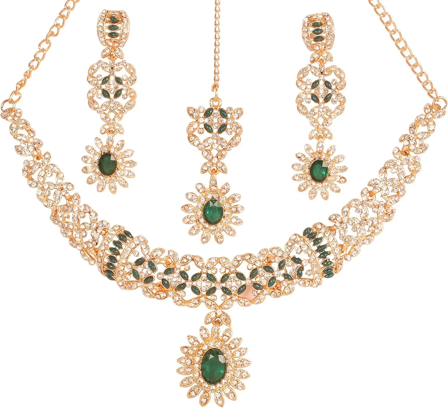 Touchstone Indian jewelry sets for women bollywood wedding kundan necklaces and punjabi look designer party jewellery set light bridal tikka simple design in gold or silver or white tone for women.