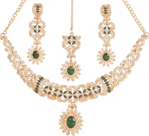 Touchstone Indian jewelry sets for women bollywood wedding kundan necklaces and punjabi look designer party jewellery set light bridal tikka simple design in gold or silver or white tone for women.