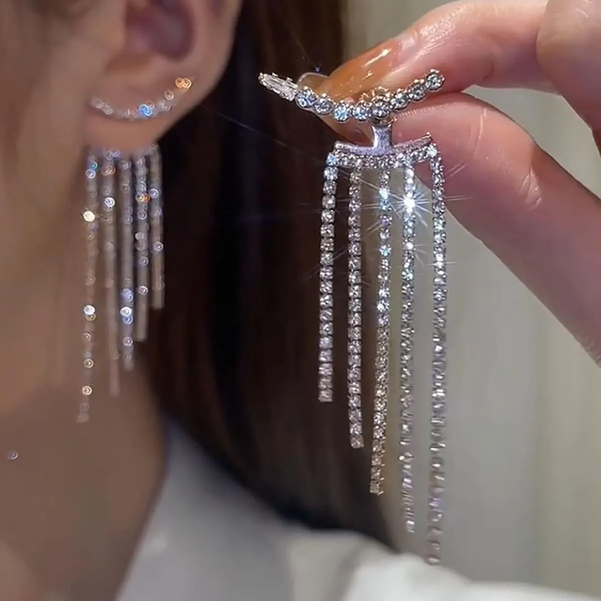 Trendy Gold Long Tassel Earrings Simple Chandelier Tassel Chain Dangle Drop Earrings Bridesmaid Wedding Party Jewelry for Women