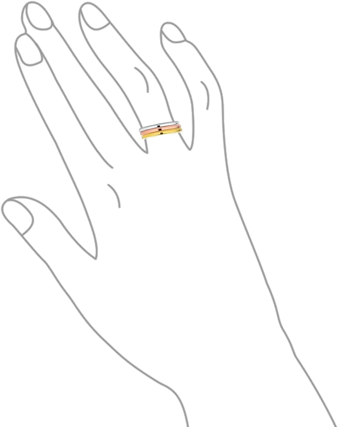 Tri Color Simple Stacking Couples Polished Three Triple Wedding Band Ring Set For Women Men 14K Yellow Rose Gold Plated .925 Sterling Silver