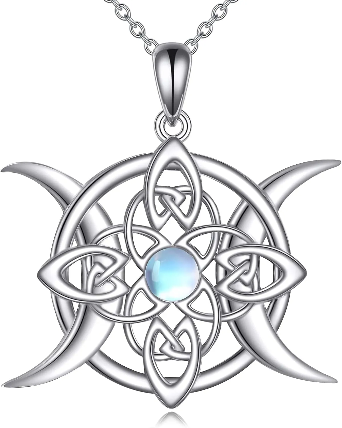 Triple Moon Goddess/Witches Knot/Celtic Knot/Moon Phases Sterling Silver Moonstone Pendant Necklace Gifts For Women