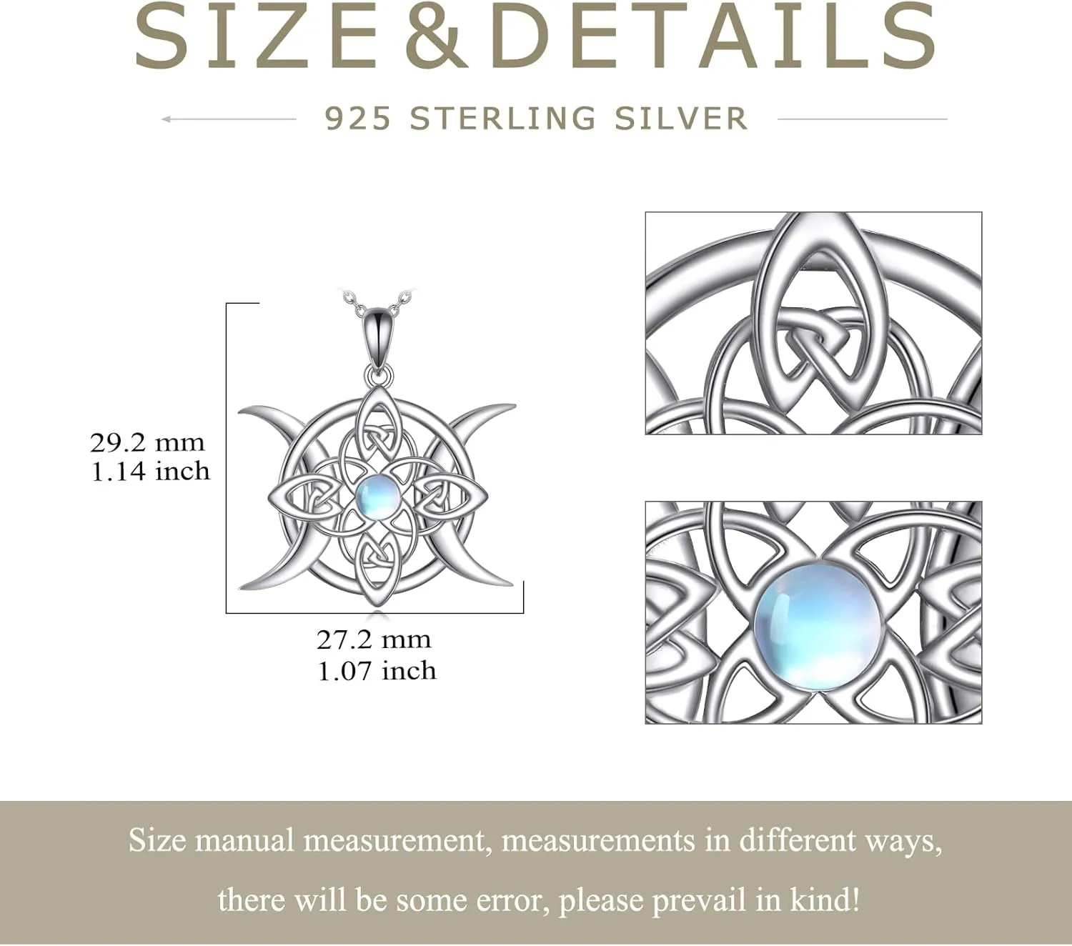 Triple Moon Goddess/Witches Knot/Celtic Knot/Moon Phases Sterling Silver Moonstone Pendant Necklace Gifts For Women