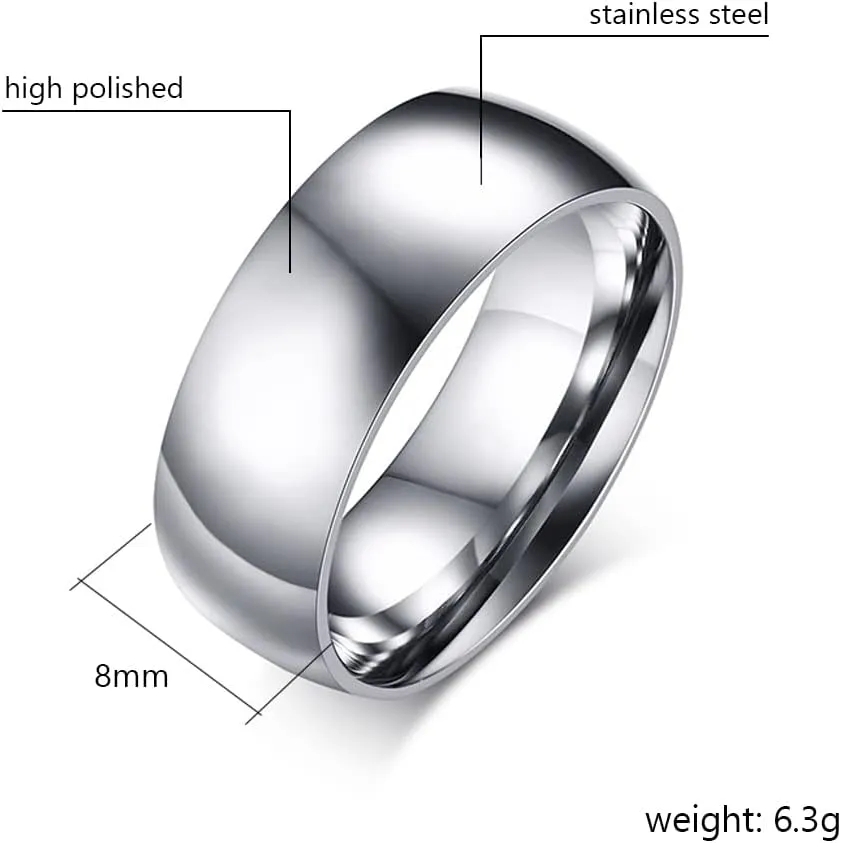 TTVOVO Mens Basic Ring Wedding Bands 2MM 4MM 6MM 8MM 10MM Stainless Steel Simple Rings for Men Women Silver/Black/Blue Engagement Band Plain Domed High Polished Comfort Fit Jewelry Gifts US Size 4-15
