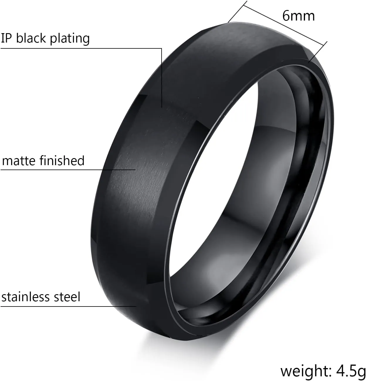 TTVOVO Mens Brushed Matte Ring Wedding Band 4MM/6MM/8MM/10MM Black/Blue/Silver Stainless Steel Rings for Men Women Wedding Engagement Bands Matte Finish Beveled Polished Edge Comfort Fit US Size 4-15