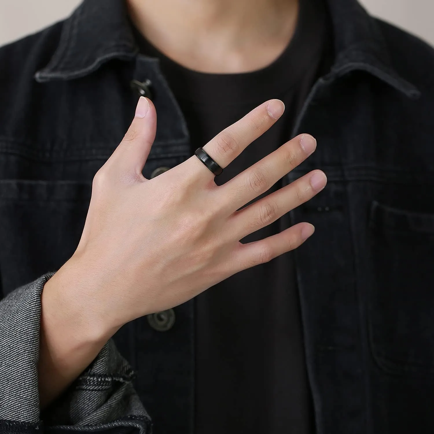 TTVOVO Mens Brushed Matte Ring Wedding Band 4MM/6MM/8MM/10MM Black/Blue/Silver Stainless Steel Rings for Men Women Wedding Engagement Bands Matte Finish Beveled Polished Edge Comfort Fit US Size 4-15