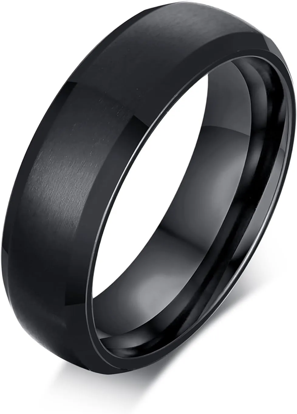TTVOVO Mens Brushed Matte Ring Wedding Band 4MM/6MM/8MM/10MM Black/Blue/Silver Stainless Steel Rings for Men Women Wedding Engagement Bands Matte Finish Beveled Polished Edge Comfort Fit US Size 4-15