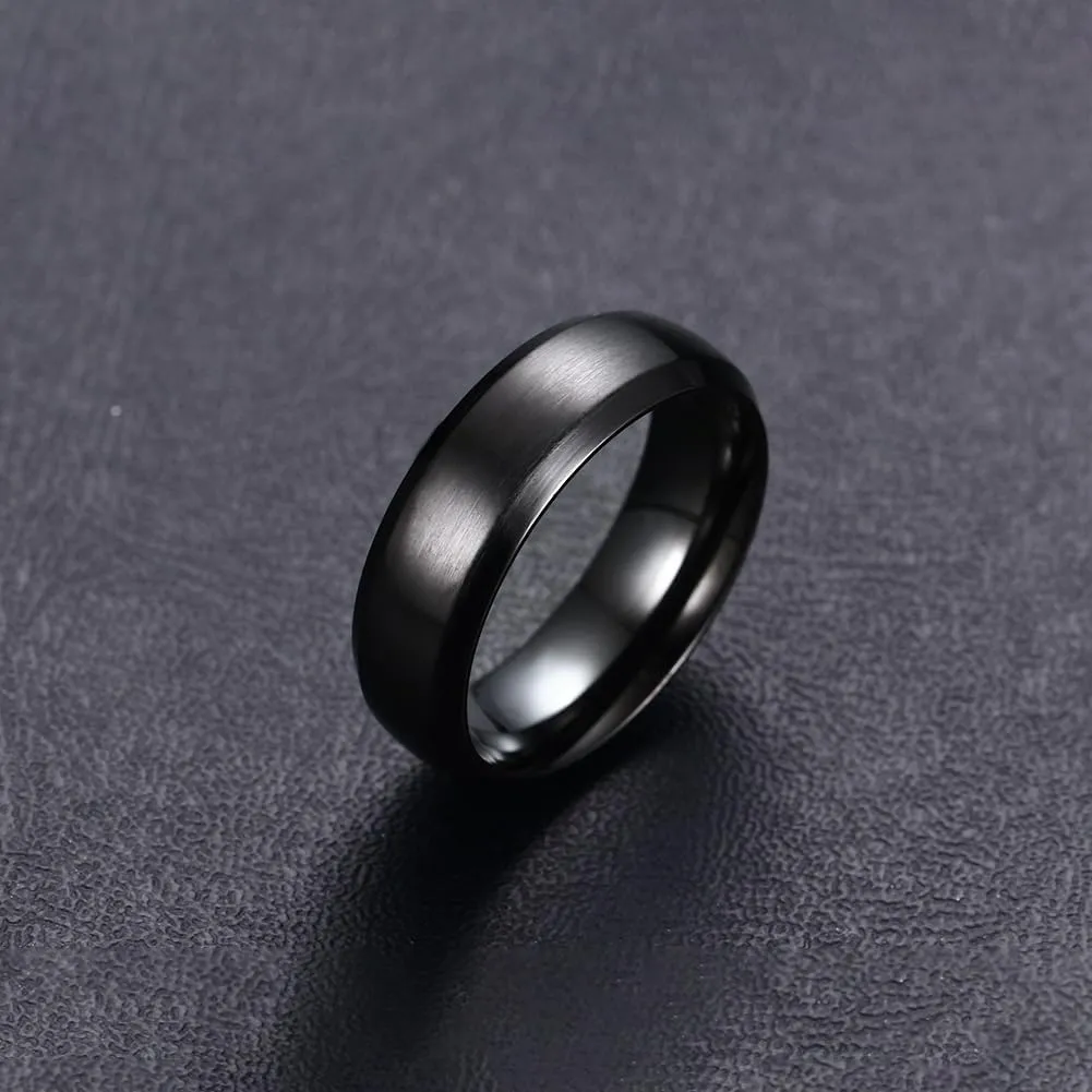TTVOVO Mens Brushed Matte Ring Wedding Band 4MM/6MM/8MM/10MM Black/Blue/Silver Stainless Steel Rings for Men Women Wedding Engagement Bands Matte Finish Beveled Polished Edge Comfort Fit US Size 4-15