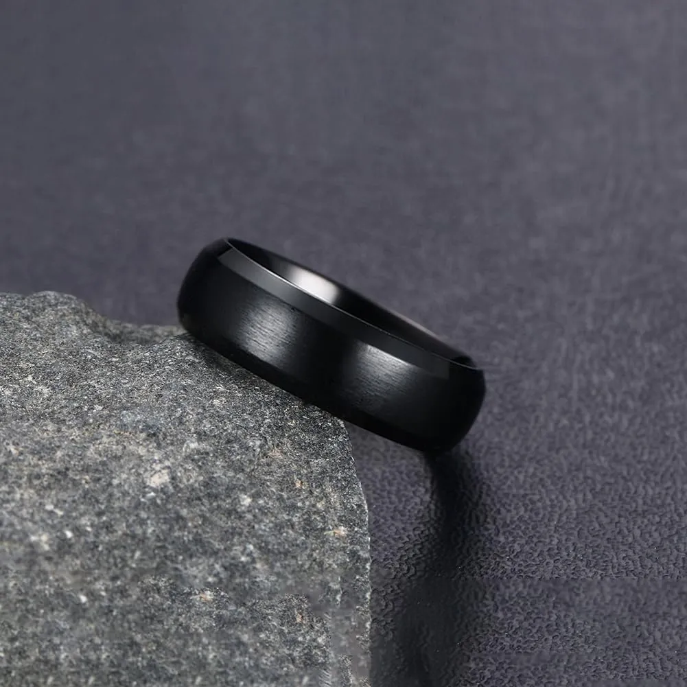TTVOVO Mens Brushed Matte Ring Wedding Band 4MM/6MM/8MM/10MM Black/Blue/Silver Stainless Steel Rings for Men Women Wedding Engagement Bands Matte Finish Beveled Polished Edge Comfort Fit US Size 4-15