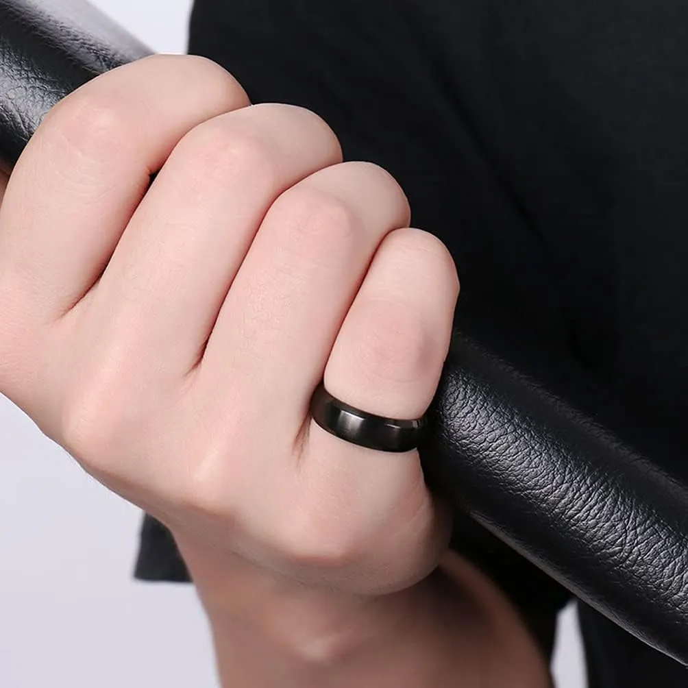 TTVOVO Mens Brushed Matte Ring Wedding Band 4MM/6MM/8MM/10MM Black/Blue/Silver Stainless Steel Rings for Men Women Wedding Engagement Bands Matte Finish Beveled Polished Edge Comfort Fit US Size 4-15