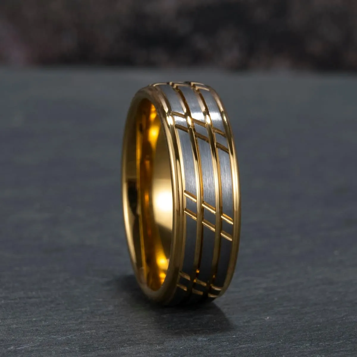 Tungsten Carbide Men's Rings Wedding Bands for Men 8mm Fashion Golden Groove Matte Finish Couple Engagement Ring Polished Edge Comfortable Fit