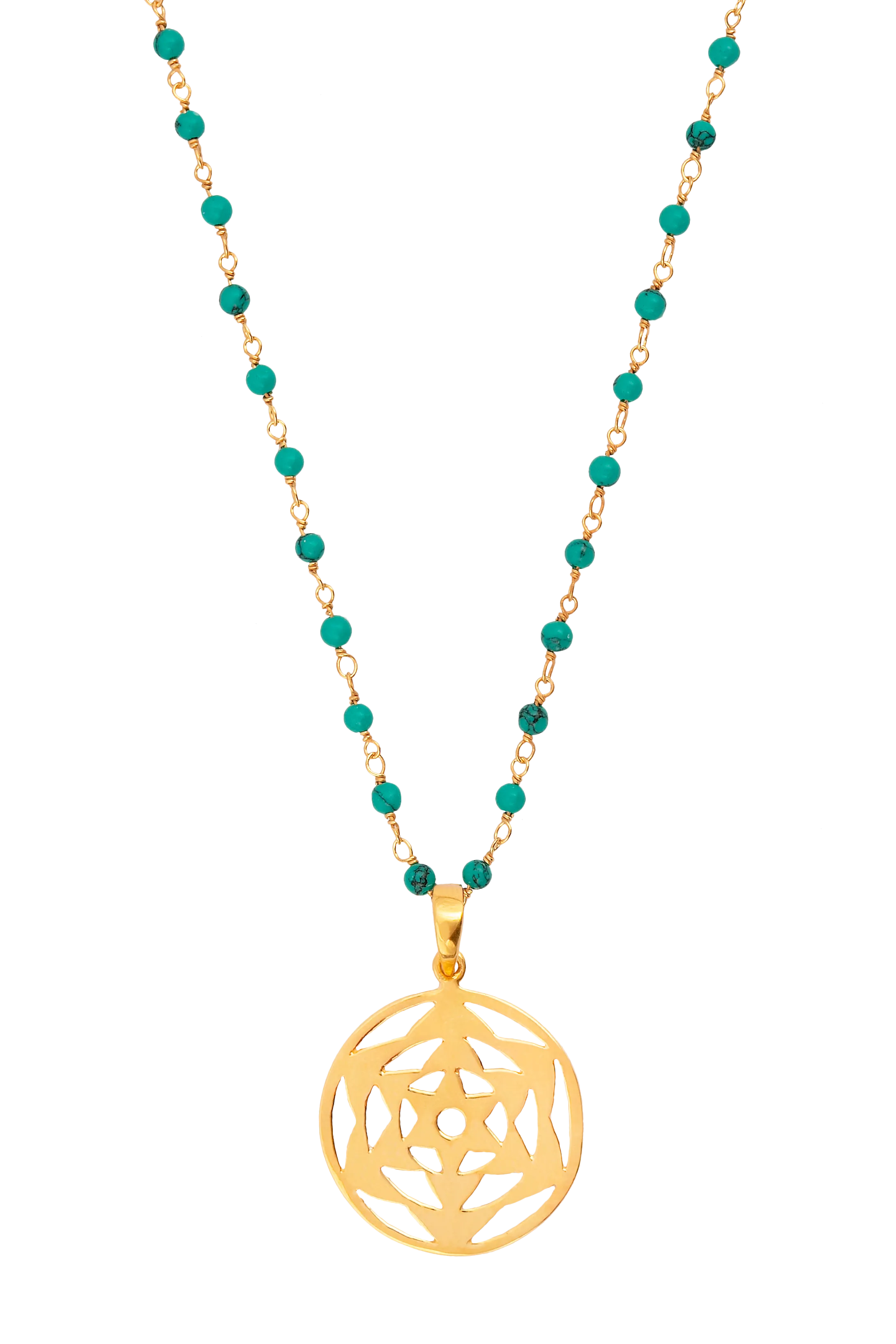 Turquoise & Gold Chain with Capella Golden Pendant Necklace