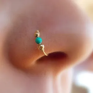 Turquoise Nose Rings Hoop Surgical Steel Septum Nostril Hoop Gold Turquoise Captive Bead Nose Ring Helix Cartilage Nose Ring Earrings Body Piercing Jewelry