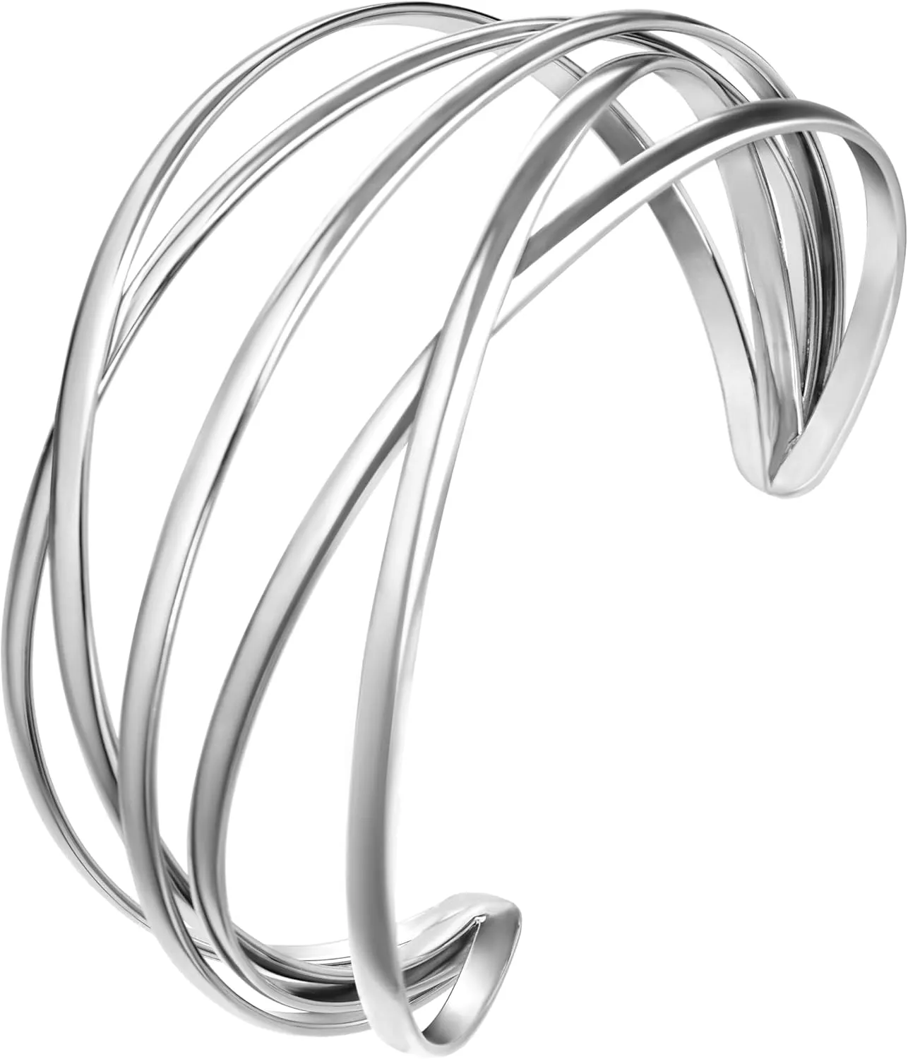 Twisted Cuff Bangle Bracelet for Women Trendy Multi-layer Wire Warp Bangle Bracelet Adjustable Wide Open Chunky Cuff Bracelet, Gold & Rose Gold & Silver