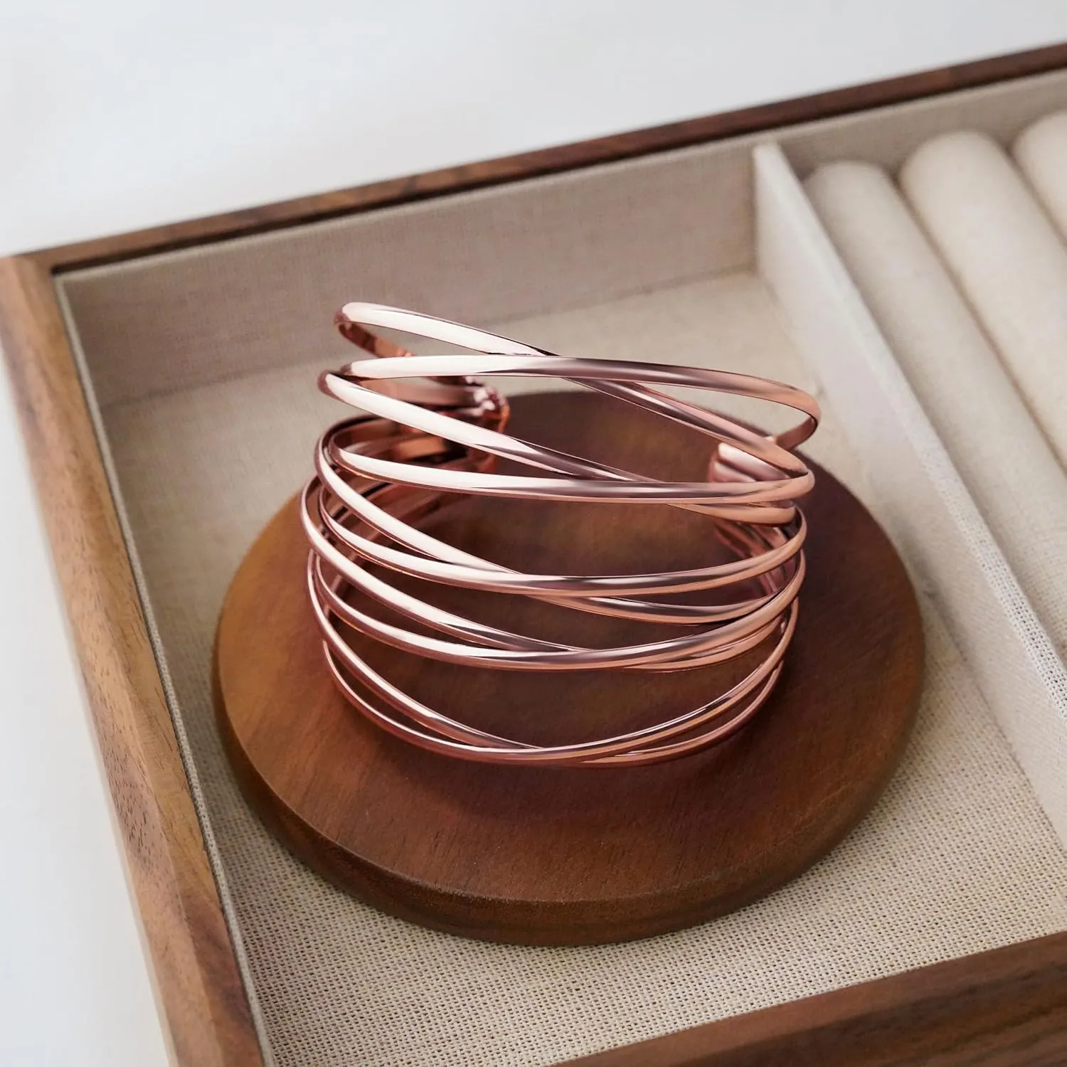 Twisted Cuff Bangle Bracelet for Women Trendy Multi-layer Wire Warp Bangle Bracelet Adjustable Wide Open Chunky Cuff Bracelet, Gold & Rose Gold & Silver
