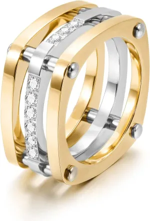 Two-Tone Parallel Diamond Crystal Bands Statement Rings for Women Infinity Criss Cross Rings Cocktail Enhancer Finger Adult Jewelry (style3, 8)