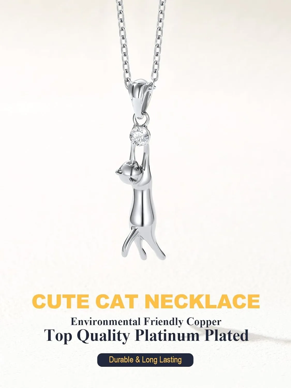 U7 Cat Pendant Necklace for Women Stainless Steel Cute Kitty Cat Jewelry Gift