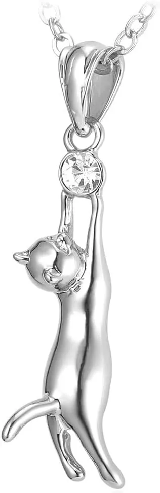 U7 Cat Pendant Necklace for Women Stainless Steel Cute Kitty Cat Jewelry Gift