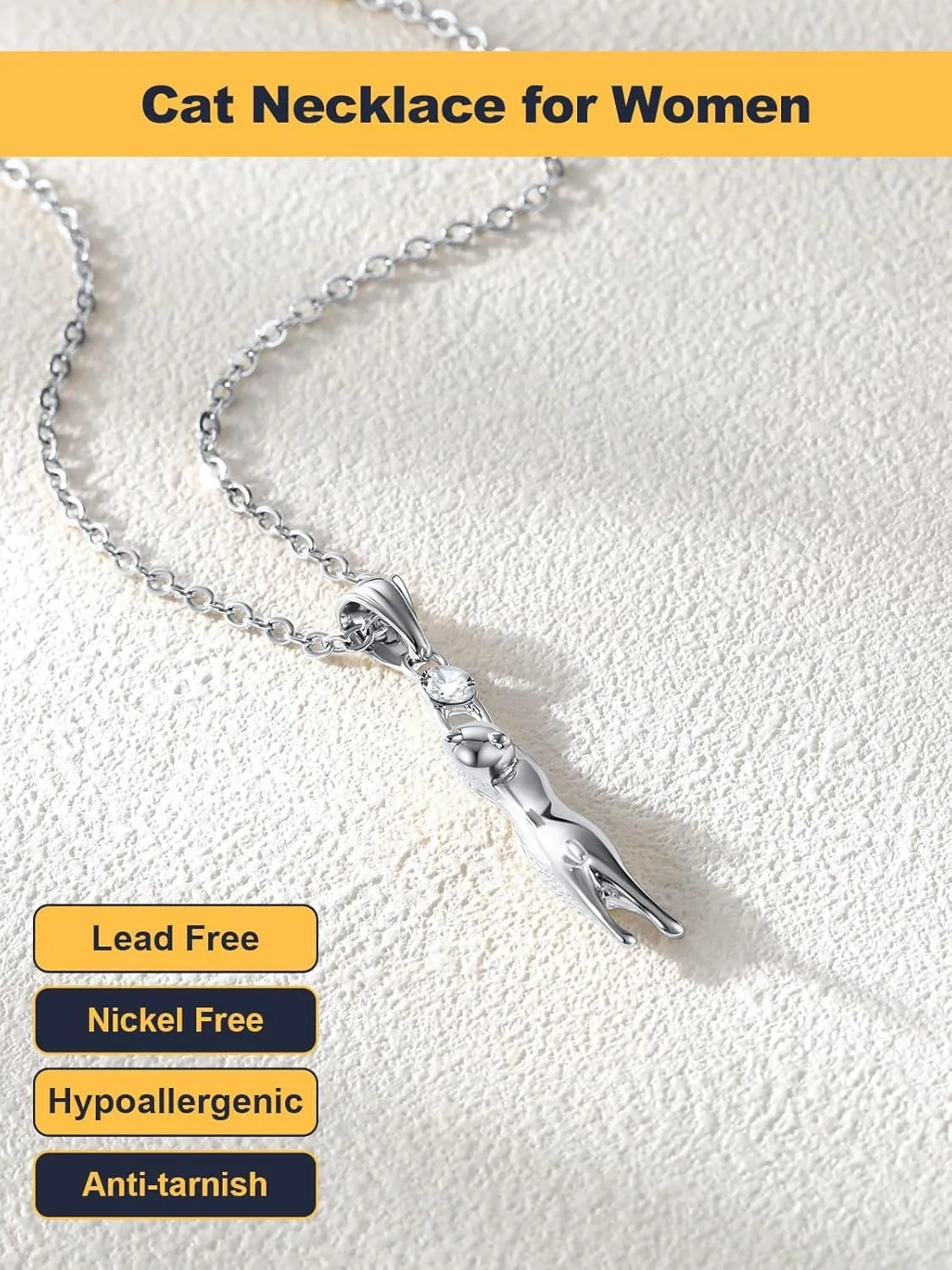 U7 Cat Pendant Necklace for Women Stainless Steel Cute Kitty Cat Jewelry Gift