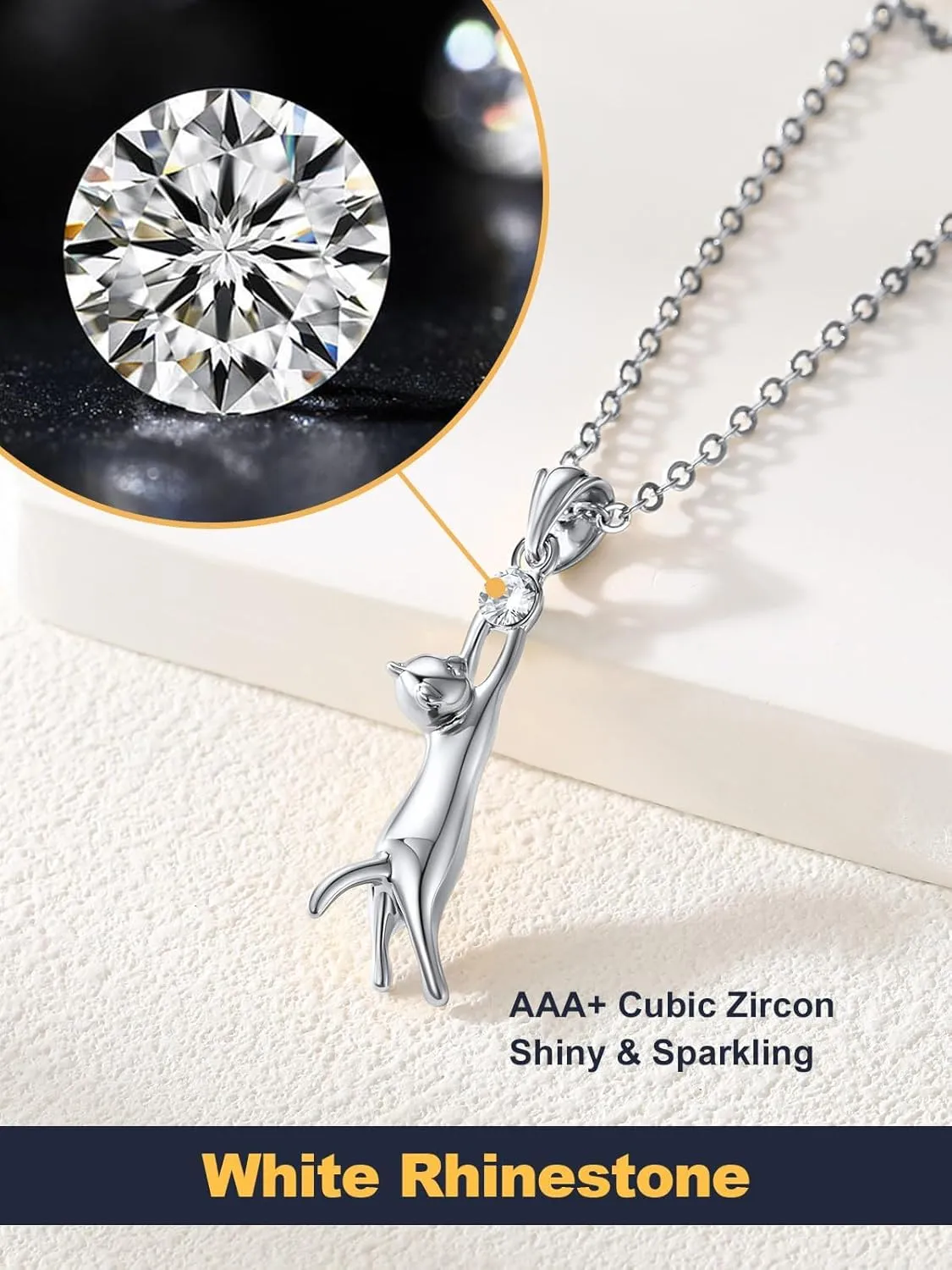 U7 Cat Pendant Necklace for Women Stainless Steel Cute Kitty Cat Jewelry Gift