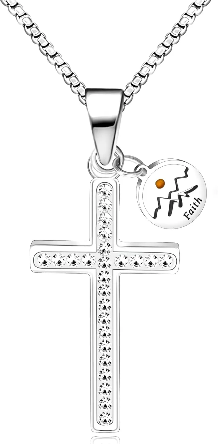 Uloveido Stainless Steel Cross Faith Pendant Necklace, Cubic Zirconia Pave-Setting, Heart Mustard Seed Pendants Y917