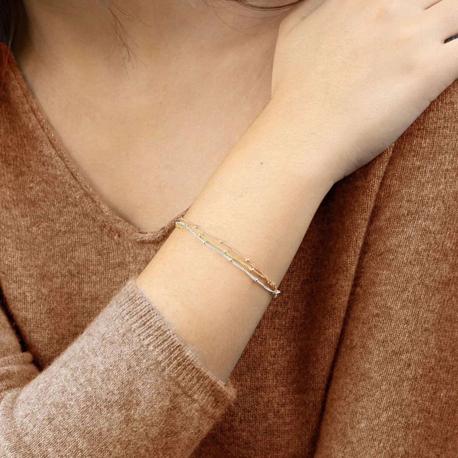 VACRONA Gold Tiny Beaded Bracelet 14K Gold Plated Chain Bracelets for Women Dainty Tiny Pearl Bracelet Adjustable Chain Jewelry