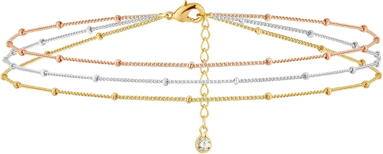 VACRONA Gold Tiny Beaded Bracelet 14K Gold Plated Chain Bracelets for Women Dainty Tiny Pearl Bracelet Adjustable Chain Jewelry