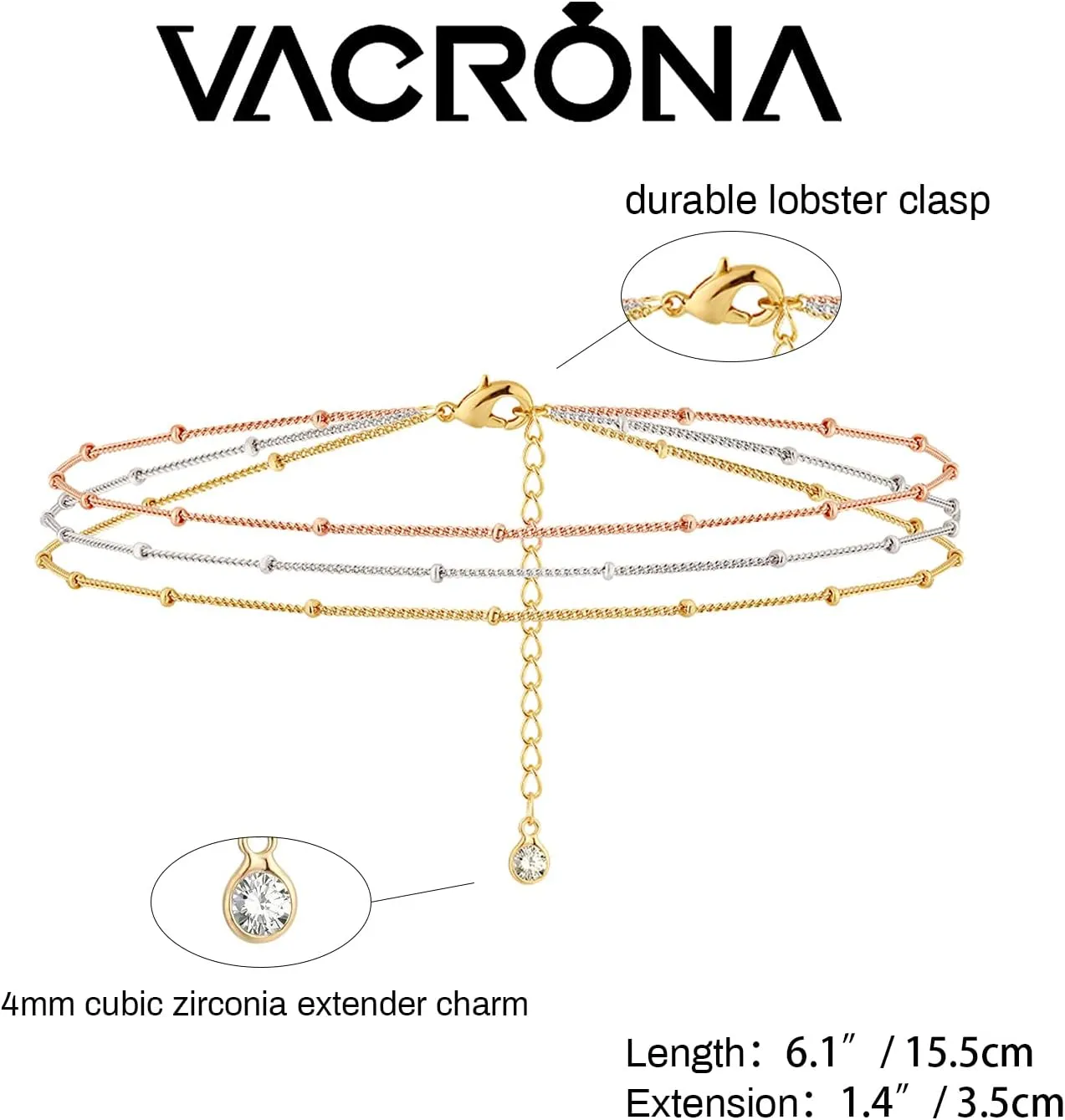 VACRONA Gold Tiny Beaded Bracelet 14K Gold Plated Chain Bracelets for Women Dainty Tiny Pearl Bracelet Adjustable Chain Jewelry