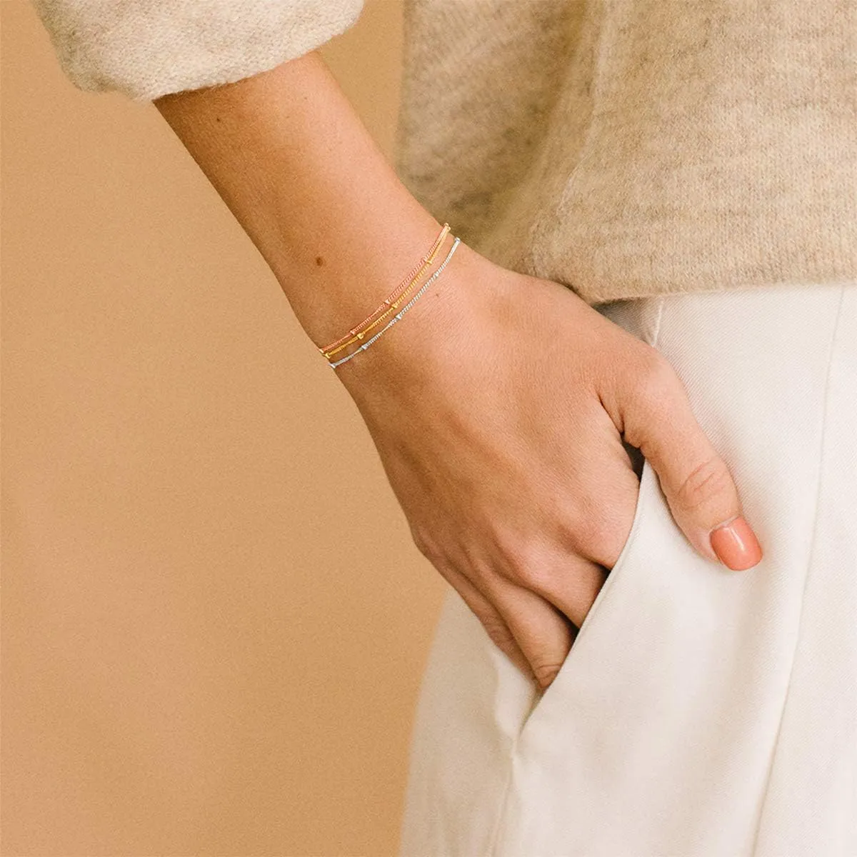 VACRONA Gold Tiny Beaded Bracelet 14K Gold Plated Chain Bracelets for Women Dainty Tiny Pearl Bracelet Adjustable Chain Jewelry