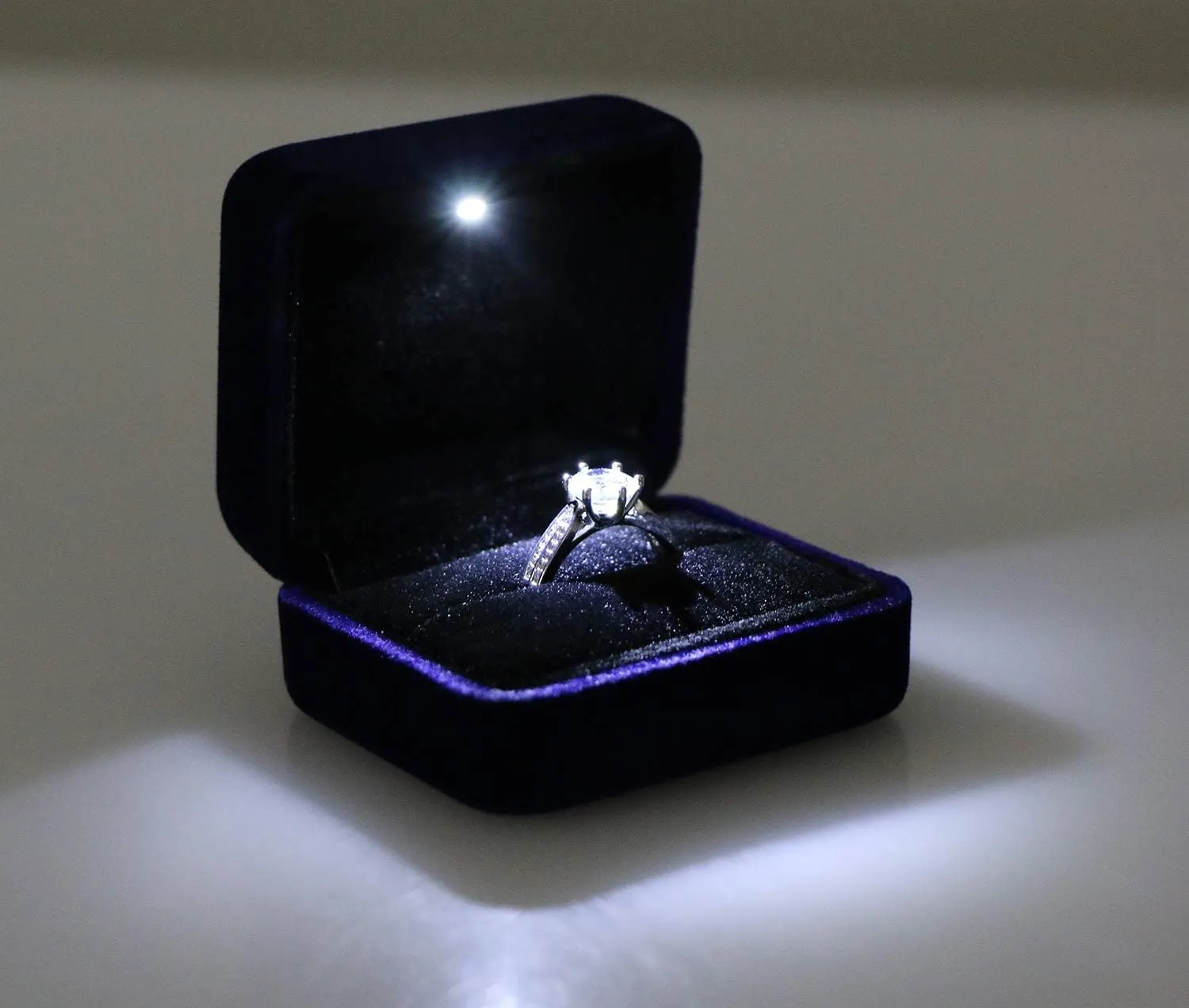 Velvet Metal Glossy with LED Jewelry Gift Box for Proposal, Engagement, Wedding - Easy to fit into Your Pocket or Handbag - Blue