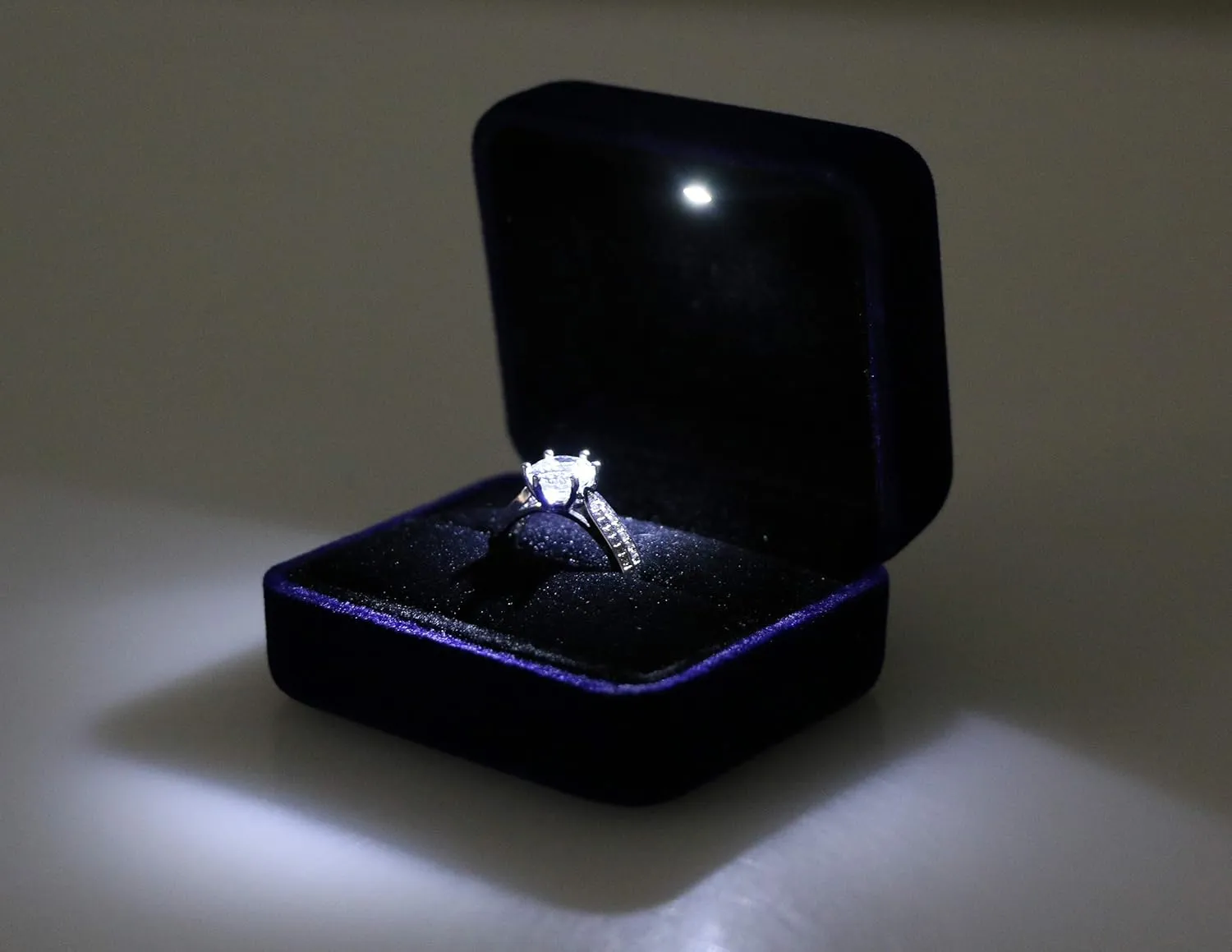 Velvet Metal Glossy with LED Jewelry Gift Box for Proposal, Engagement, Wedding - Easy to fit into Your Pocket or Handbag - Blue