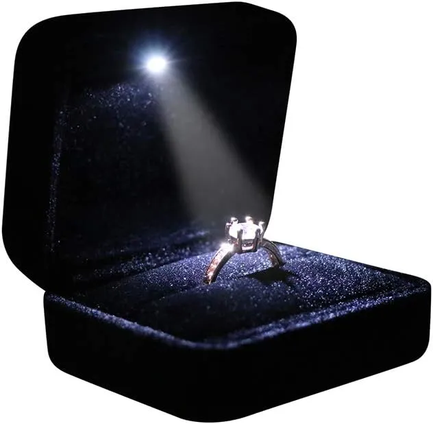 Velvet Metal Glossy with LED Jewelry Gift Box for Proposal, Engagement, Wedding - Easy to fit into Your Pocket or Handbag