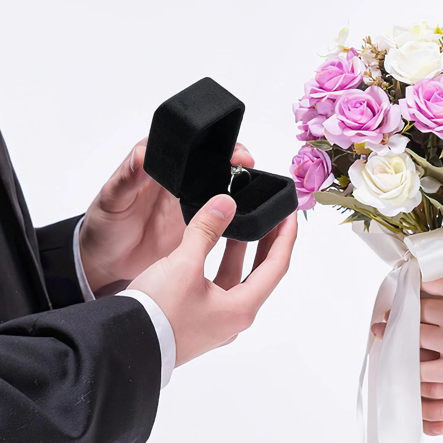 Velvet Single Ring Box Case Holder for Engagement Proposal Birthday Wedding,Jewelry Ring Gift Box Jewelry Packaging Box (Black)
