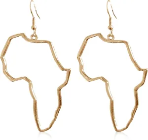 Vintage Hollow Gold Silver African Map Dangle Drop Earrings Bohemia Ethnic Style African Map Hook Earrings for Women