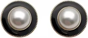 Vintage-Inspired Black & Pearl Stud Earrings for Women  18K Gold Plated, Elegant Round Statement Earrings with Gold Trim, Classic and Timeless Jewelry for Any Occasion