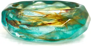 Viva Joya Faceted Resin Acrylic Bangle Bracelet for Women, Chunky Statement Wide Bold Plastic Geometric Transparent Jewelry, Brown Green Light Blue Orange