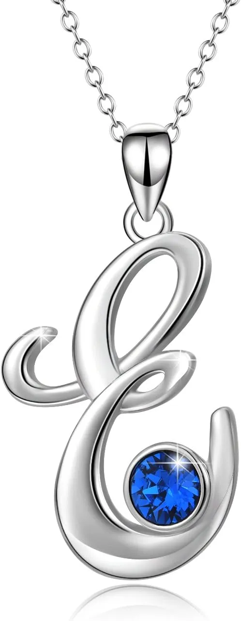 WINNICACA Christmas & Birthday Gifts: Initial Necklaces - 925 Sterling Silver Letter Pendants with Birthstone A-Z