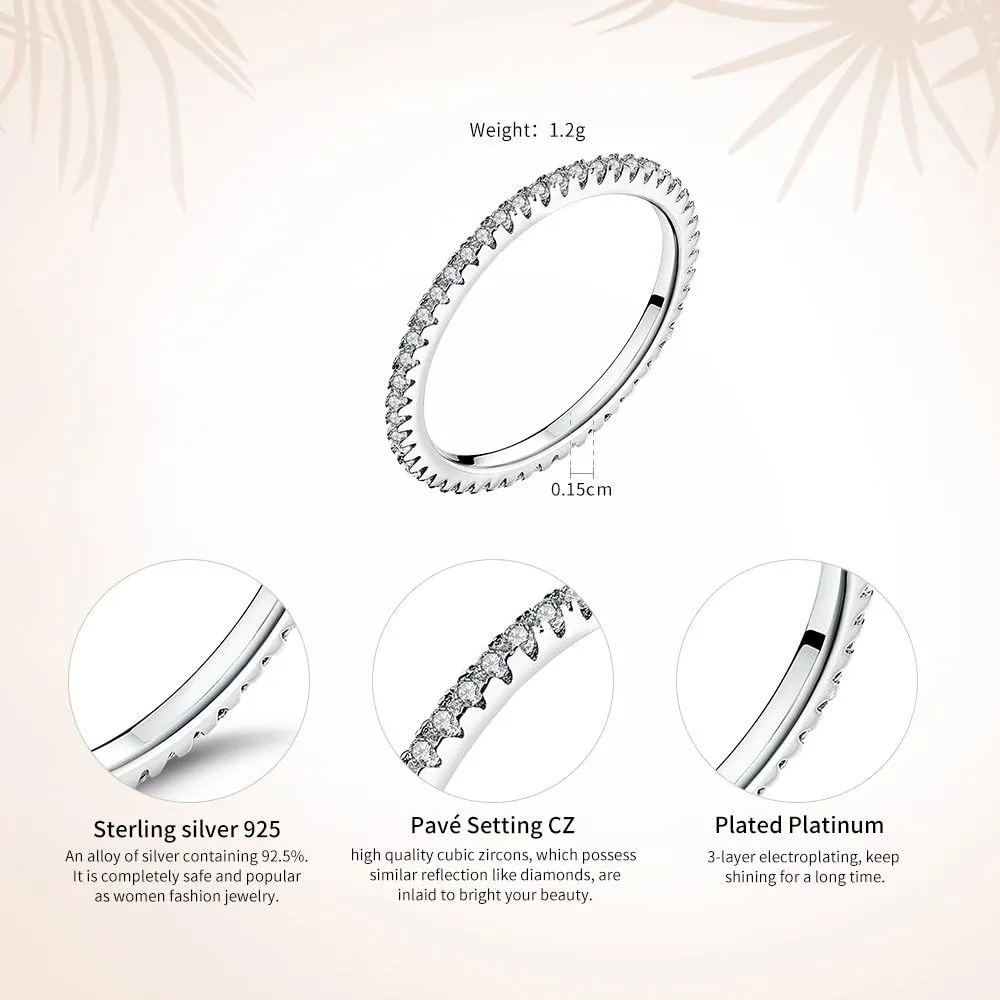 WOSTU 2MM Thin Band Eternity Rings 925 Sterling Silver Black Cubic Zirconia Egagement Rings Wedding Anniversary Stackable Rings Christmas Gifts for Her