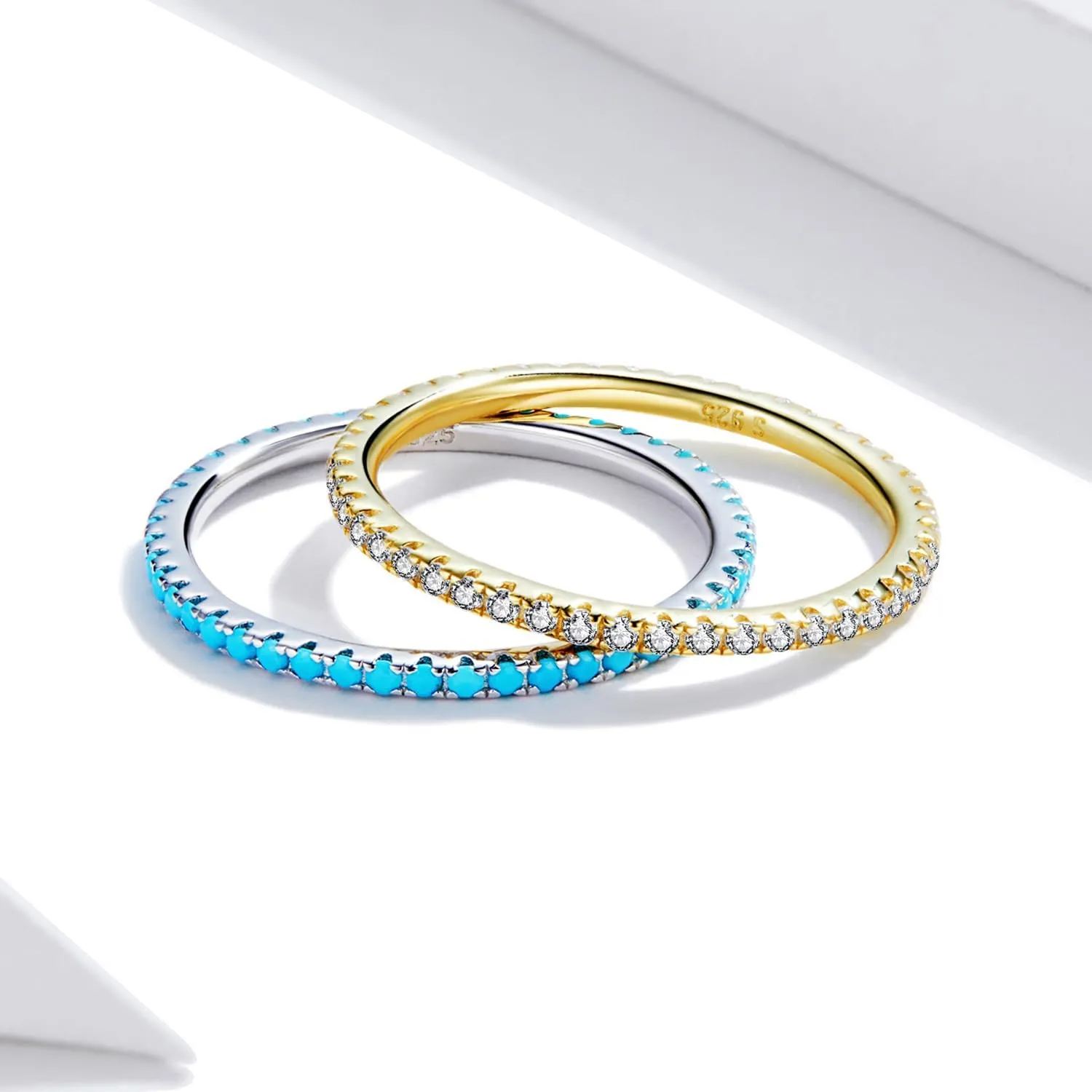 WOSTU 2MM Thin Band Eternity Rings 925 Sterling Silver Black Cubic Zirconia Egagement Rings Wedding Anniversary Stackable Rings Christmas Gifts for Her