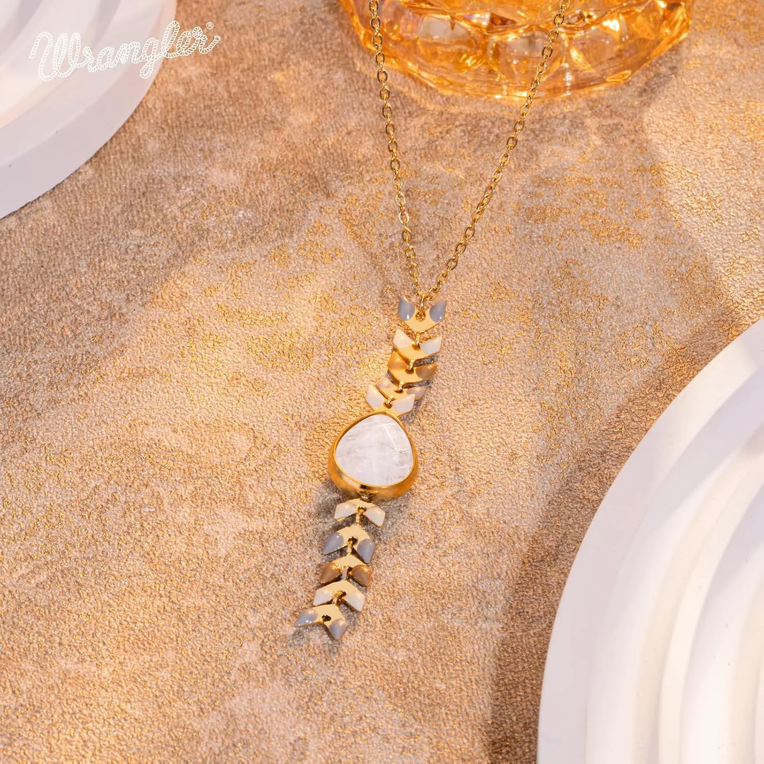 Wrangler Gold Statement Y Necklace for Women Boho 14K Plated Natural Stone Western Country Jewelry