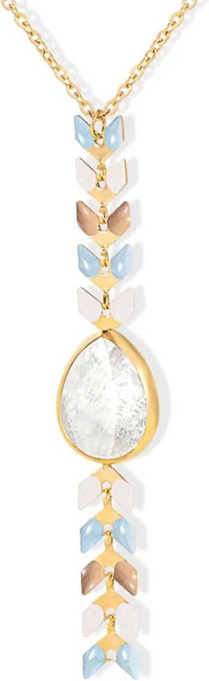 Wrangler Gold Statement Y Necklace for Women Boho 14K Plated Natural Stone Western Country Jewelry
