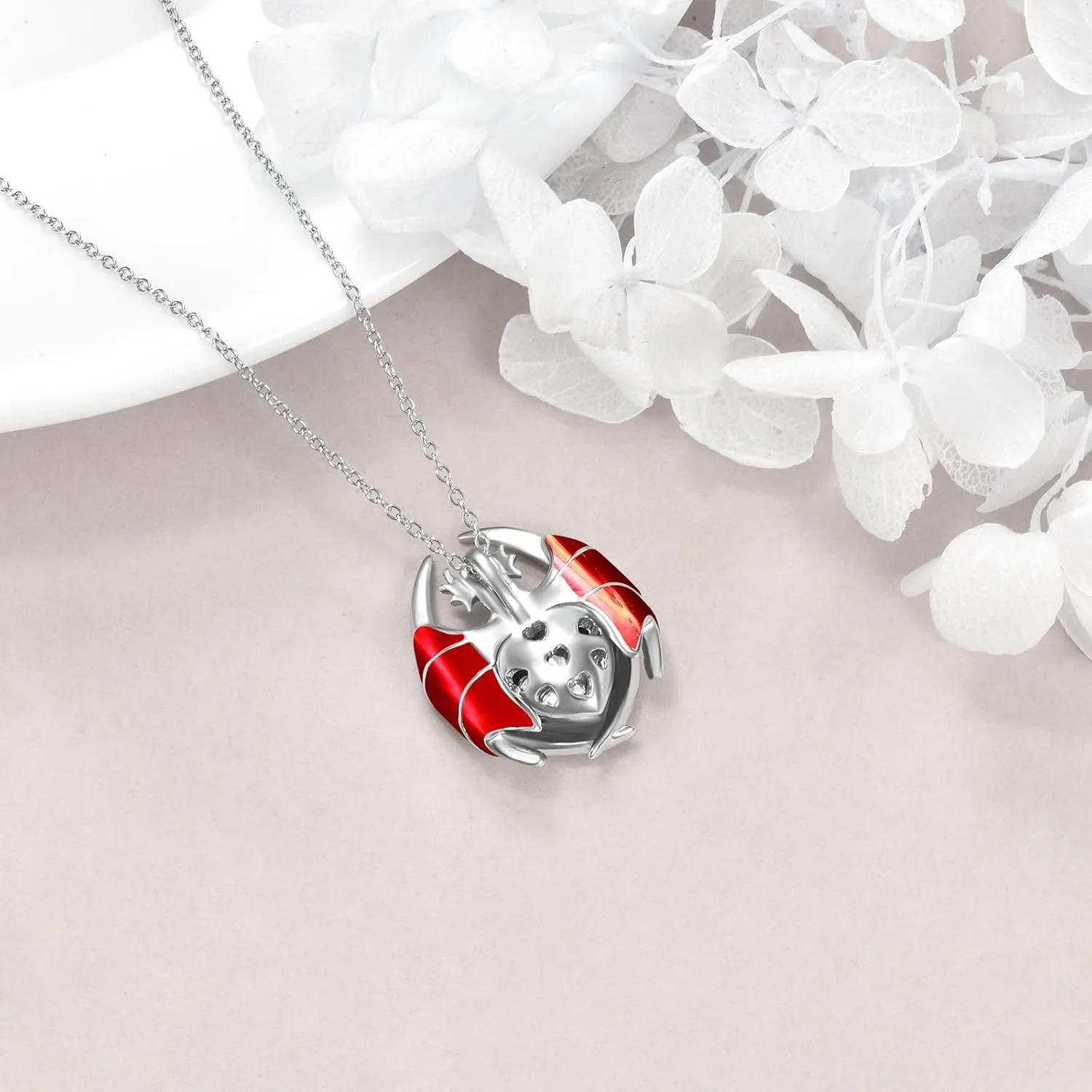 YAFEINI Dragon Necklace 925 Sterling Silver Birthstone Pendant with Heart Shaped Crystal Jewelry Gift for Women