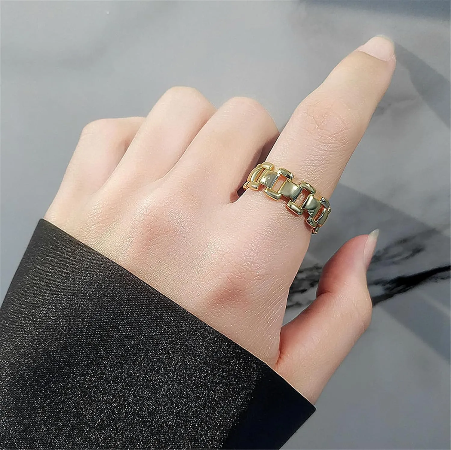 YBMYCM 3-10Pcs Dome Rings Set Chunky Gold Ring for Women Men 14k Gold Plated Thick Adjustable Statement Ring Gold/Silver