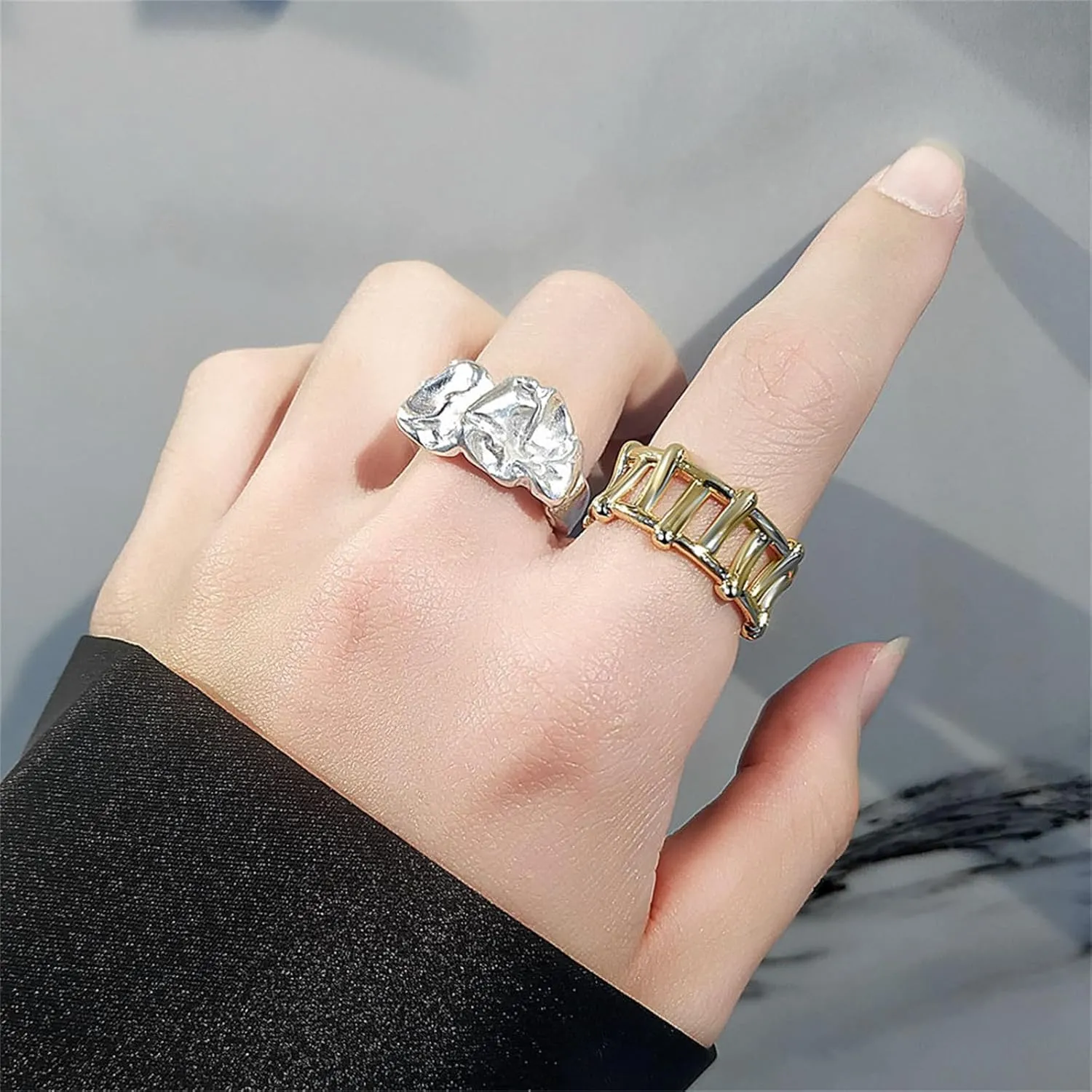 YBMYCM 3-10Pcs Dome Rings Set Chunky Gold Ring for Women Men 14k Gold Plated Thick Adjustable Statement Ring Gold/Silver