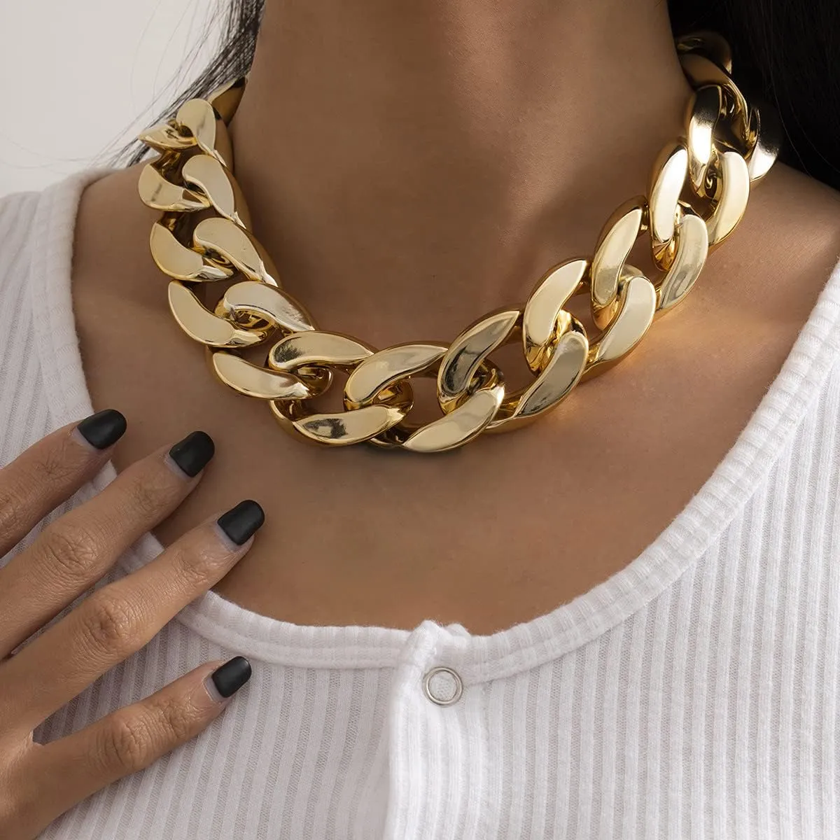 YOOESTORES82 14K Gold Chunky Chain Necklace Earrings Set for Women,Punk Thick Wide Cuban Link Choker Necklaces Acrylic Trendy Drop Dangle Earring Jewelry Set